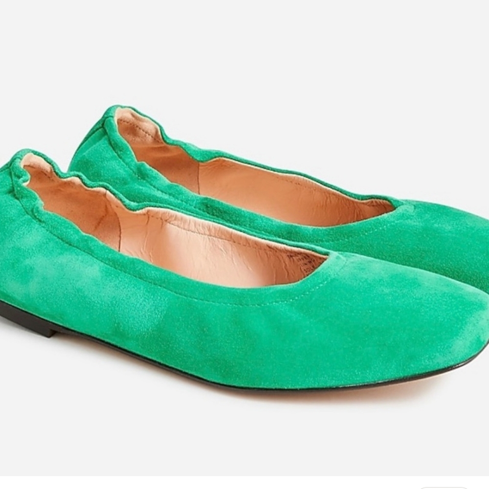 J. Crew Anya Green Suede Women's Ballet Flats, sz 12. NWT & Box.